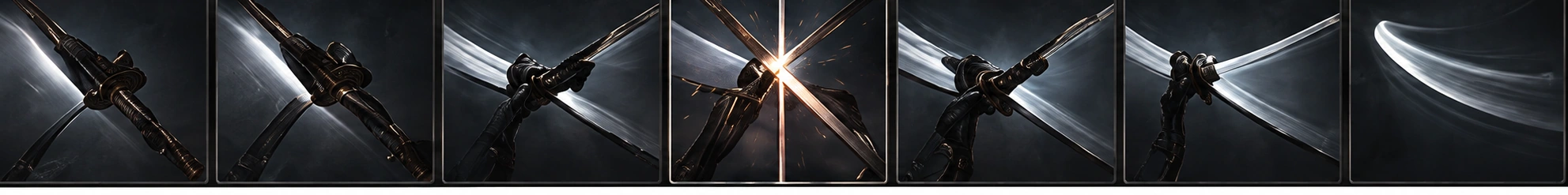 Sequential frames of a sword attack and contact